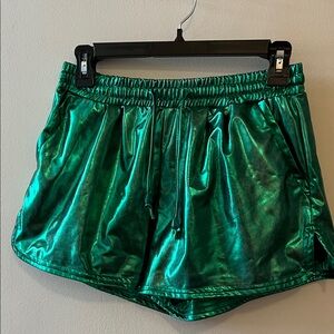Green shiny metallic drawstring shorts size medium